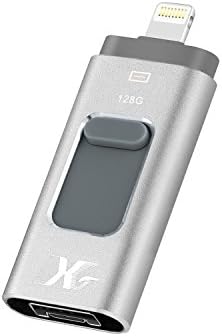 iPhone Flash Drive USB Stick 128GB External Storage Memory Stick XG 3in1 OTG Drive Compatible to iPhone,iPad,iPod,Mac,Android and Computer (Silver128G)