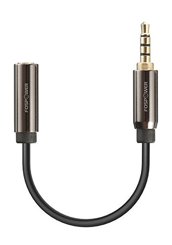 FosPower (4 Inch) 3.5mm Male to 3.5mm Female Auxiliary 4-Conductor TRRS Stereo Audio Extension Cable [24K Gold Plated Connectors] for Apple, Samsung, Motorola, HTC, Nokia, LG, Sony & More