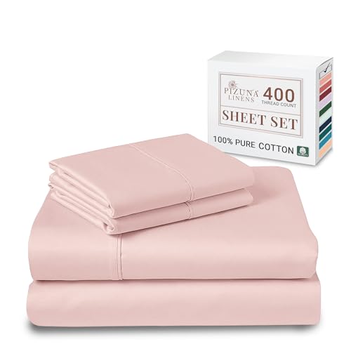 Pizuna 100% Cotton Sheets Set King 400 Thread Count Light Pink at Amazon
