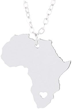 Men's Creative Necklace, Silver Color Simply Africa State Pendant with Hollow Heart, African Map Necklace, Map Shape Jewelry