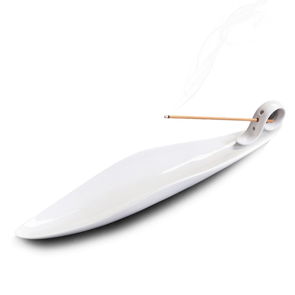 9" Length Incense Stick Holder with 3 Holes, Ceramic Incense Ash Cather for Counters, Meditation Room, Yoga, Home, Office (White)