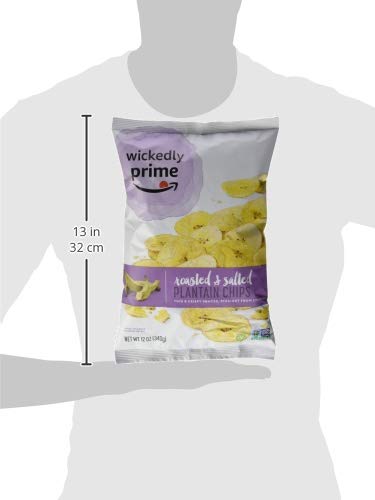 AMAZON BRAND – WICKEDLY PRIME PLANTAIN CHIPS, ROASTED & SALTED, 12 OUNCE