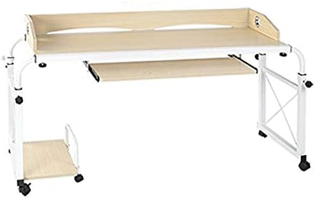 tcatec Adjustable 1.4 M Over Bed Table Computer Table Desk Workstation for Home Office with Wheels - White Maple