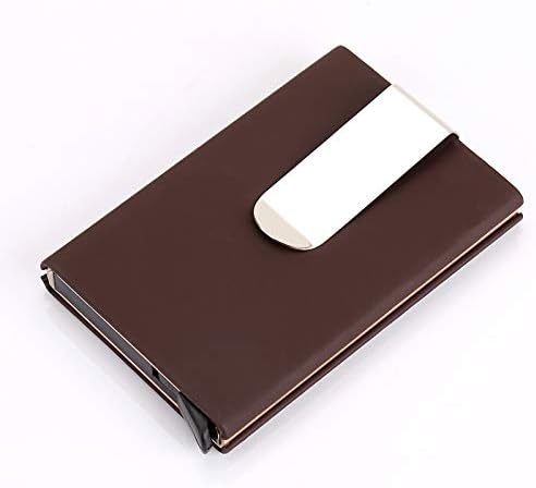 RFID Blocking Credit Card Holder, XSLEGO Business Card Holder Protector Magic Pop Up Aluminum Wallet Money Clip (Coffee)