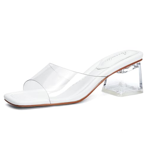 Arromic Clear Heels for Women Open Toe Low Block Chunky Heels Sandals Party Dress Pumps Shoes Backless Mule Sandals Transparent Shoes at Amazon
