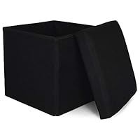 RONSTA Storage Ottoman, Foldable Cube Ottoman with Storage for Children, Foot Rest, Cloth Foot Stools and Ottomans with Memory Foam and Faux Linen Seat 12"X12"X12" (Linen-Black)