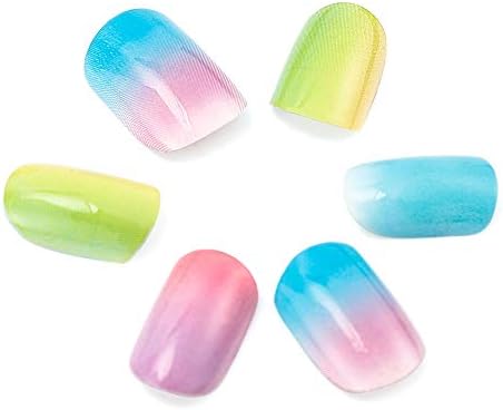 Liarty 24pcs ネイルチップ ショート かわいい 子供用 女の子用 グラデーションカラー 付け爪 ブライダル 全品最安値に挑戦 虹 つけ爪