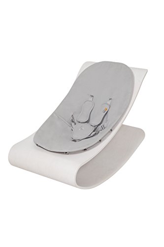 Bloom Coco Stylewood Modern Baby Lounger/Rocker/Bouncer - Beach House White Frame w/Organic Cotton Baby-Facing Seat Pad (Frost Grey)