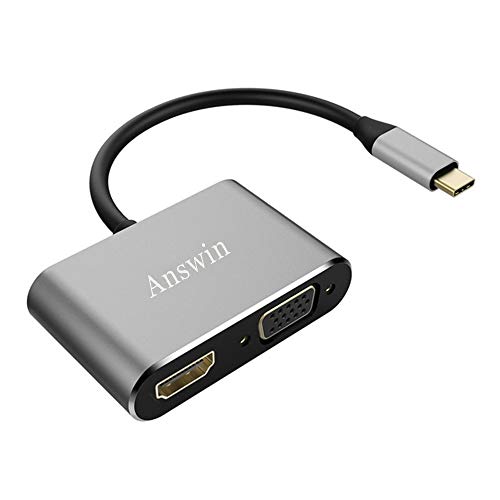 USB C to HDMI VGA Adapter, Answin Type C/Thunderbolt 3 to HDMI VGA Video Adapter for MacBook Pro 2016/2017, Chromebook Pixel, Dell XPS 13/15, Galaxy S8 / S9 Plus and More