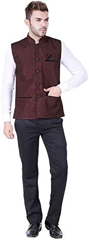 AKAAS Men's Poly Cotton Solid Button Chinese Collar Waist Coat Nehru Jacket for Marriage Party Ceremony