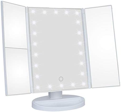 Fashion Creative 22 LED Lights Tri-fold Vanity Mirror Touch Screen USB Rechargeable Adjustable Countertop Table Mirror