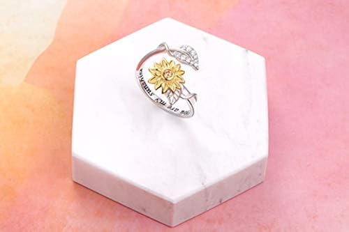 Sterling Silver You are My Sunshine Sunflower CZ Heart Ring