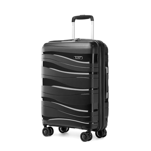 Kono Medium Suitcase 65 cm Rigid Polypropylene Travel Suitcase with 4 Wheels and TSA Lock, Black