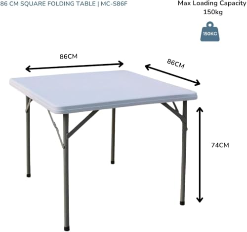 MARCOLO 86x86CM Square Folding Table – Heavy Duty HDPE & Steel Table, Weather & UV Resistant, Extra Sturdy, Portable & Easy to Store – Ideal for Indoor & Outdoor Use | No Assembly Required – White