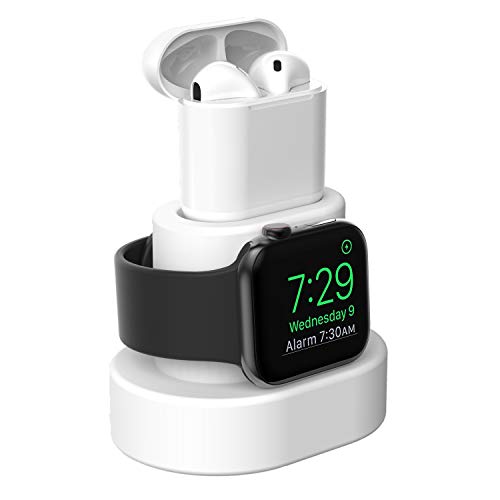 Moretek Charger Stand for Apple Watch 38mm 42mm 40mm 44mm iWatch Series 1 2 3 4 5 Apple Watch Charging Stand Holder, AirPods Accessory Charger Dock (White)