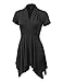WT1120 Womens Cross V Neck Short Sleeve Empire Line Panel Tunic Top L Black