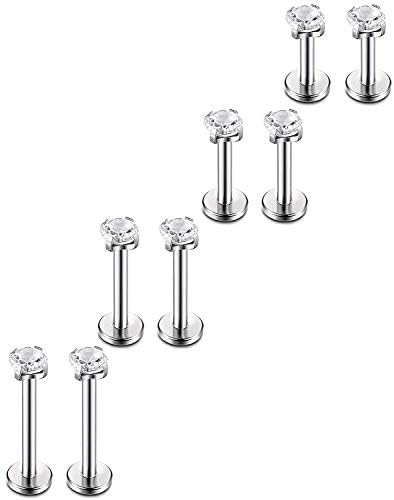 4 Pairs 16 Gauge Stainless Steel Cubic Zirconia Ear Studs Cartilage Tragus Helix Earring Nose Piercing