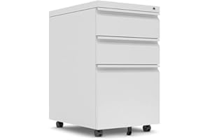 GangMei Under Desk File Cabinet, 3 Drawers Mobile Metal Filing Cabinet with Lock and Wheels for Home Office Letter/Legal/A4