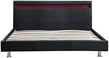 UHOM Modern Home Bedroom Bed Frame Contemporary Wood Steel PU-Leather Bed Multi-Color LED Light Headboard Full Black