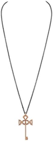 CHARLIZE GADBOIS 925 Sterling Silver Key Pendant Necklace for Women, Adjustable, Rose Gold and Nano Gunmetal Coated