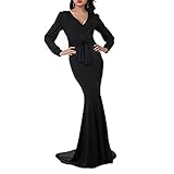 Riveroy Women's Mermaid V-Neck Long Sleeve Party Maxi Dress With Belt