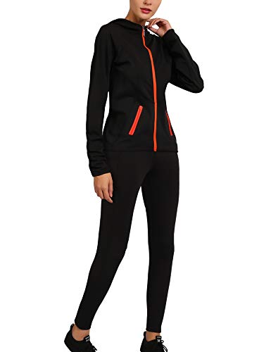Active Wear Sets for Women -Workout Clothes Gym Wear TracksuitsYoga Jogging Track Outfit Legging Jacket 2 Pieces Set (S) Black ... - Thumbnail 4