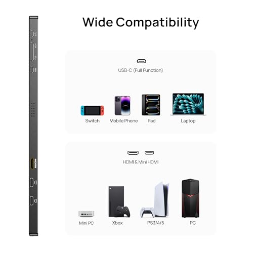 ARZOPA Monitor Portátil 17.3", 1080P FHD 103% sRGB IPS Monitor Portátil Monitor Gaming Soporte Integrado HDMI USB C Pantalla Externa con Altavoces Duales para PC Mac Teléfono Xbox Switch PS5 - A1M