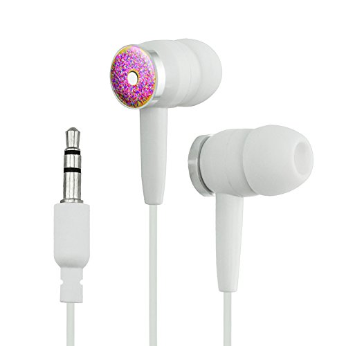 Pink Donut Sprinkles Novelty In-Ear Earbud Headphones - White