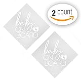 Baby On Board Car Decal Window Sticker | Baby in Car Removable Safety White & Clear Vinyl Bumper Sign for Girl or Boy | 2 Pack - 5