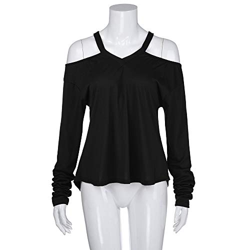 image for Toimothcn Women's Halter Neck Off Shoulder Tops Solid Casual Long Slee