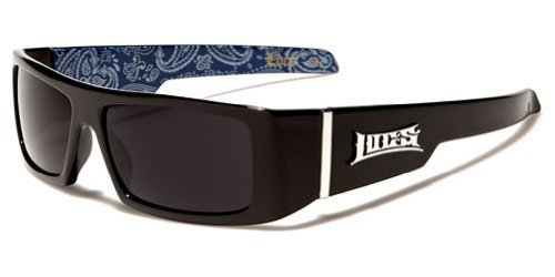 Locs Mens Hardcore Gafas De Sol Fashion Wrap Around Sunglasses with Bandana Print Inside - Free Microfiber Bag - Several Colors Available! (Black - Blue Inside)