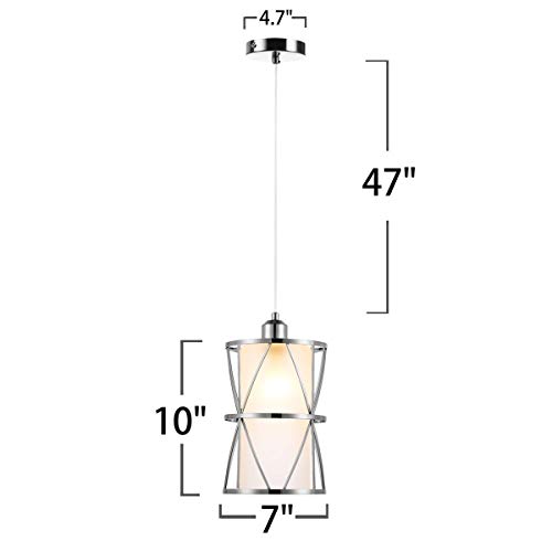 SHENGQINGTOP Modern Cylindrical Pendant Light with Frosted Glass, Brushed Nickel Hanging Light, Transitional Metal Pendant Lighting Fixture for Kitchen Island Sink Dining Room Bar, Led Bulb Included