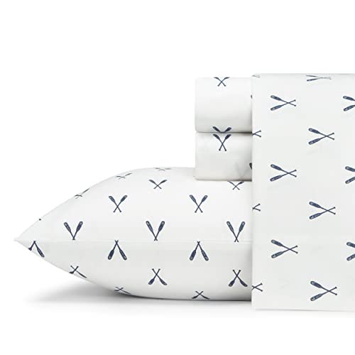 Eddie Bauer - Volledige lakens, katoenen percal beddengoedset, knapperige en coole huisdecoratie, slaapzaal essentials (Eddies Oar Blue, Full)