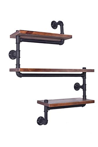Industrial Pipe Shelving Bookshelf Rustic Modern Wood Ladder Pipe Wall Shelf 3 Tiers Wrought IronPipe Design Bookshelf DIY Shelving(Dia 32mm,Weight:30lb) - Thumbnail 4