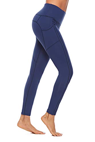 OVESPORT Women's Workout Leggings with Pockets High Waist Active Yoga Pants for Running Sports Fitness Gym (2208Dark Blue,L)