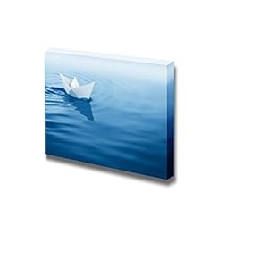 Canvas Prints Wall Art - Origami Paper Boat Afloat in The Blue Water | Modern Wall Decor/Home Decoration Stretched Gallery Canvas Wrap Giclee Print. Ready to Hang - 12" x 18"