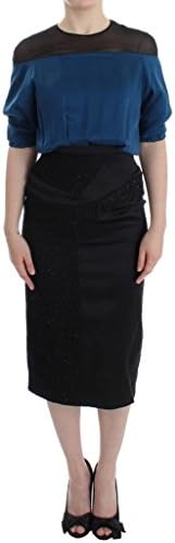 Masha Ma Blue Black Silk Shift Sheath Dress