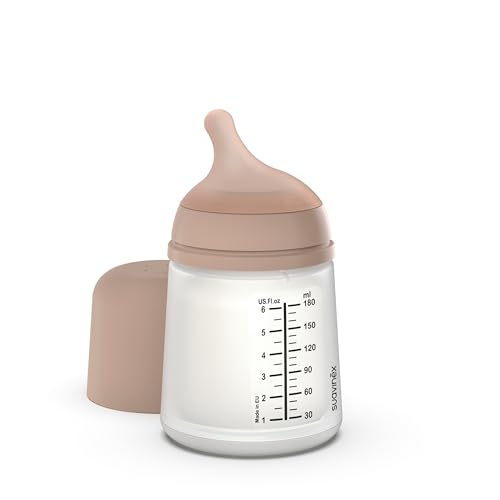 Suavinex, Anti-Colic Babyflasche Zero Zero, mit anpassbarem Silikon-Sauger (A), für Babys ab 0 Monaten und Neugeborene, speziell für Stillen, Muttermilch und Säuglingsnahrung, 180 ml, Medium