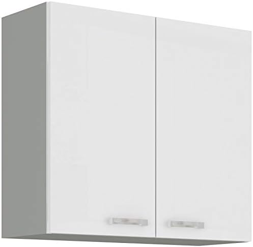 Küchen Hängeschrank 80 cm Bianca Weiss Hochglanz + Grau Küchenzeile