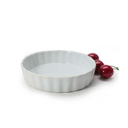 GOURMEX White, Round, Fluted Quiche Baking Dish | Ceramic Nonstick Pan | Perfect for Baking Small Tart Pies, Creme Brulee, Custard Dishes and Mini Cheesecake | Porcelain (5" Round)