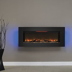 ClassicFlame 47II100GRG Felicity 47" Wall Mounted Infrared Quartz Fireplace, Black Glass Frame