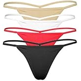 Cotton Whisper Cotton G-String Thongs for Women Breathable Thong Panties 4 Pack