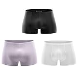 Huluwa Men's Underwear Ice Silk Ultra-thin U-shaped Boxer Brief, Pack of 3, Assorted Colors, M