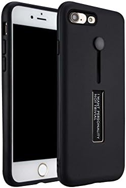 GFTSTORE iPhone 8 Plus Case / iPhone 7 Plus Case, Dual Layer Protective Shockproof Case Cover with Metal Kickstand and Silicone Ring - Black