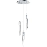 ET2 E31243-20PC Quartz Clear Beveled Crystal Round LED Pendant Ceiling Lighting, 3-Light 18 Total Watts, 21" H x 13" W, Polis
