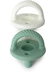 Itzy Ritzy Sweetie Soother Pacifier Set - Silicone Newborn Pacifiers with Collapsible Handle & Two Air Holes For Added Safety; Set of 2 in Green and White, Ages Newborn & Up