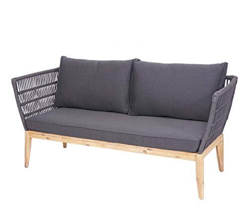 Mendler Gartengarnitur HWC-H55, Lounge-Set Sofa Sitzgruppe, Seilgeflecht Rope Holz Akazie Spun Poly MVG - Kissen dunkelgrau – Bild 5