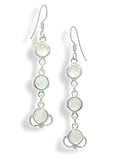 3-Stone Rainbow Moonstone Sterling Silver Hook Earrings