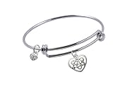 Expandable Wire Bangle bracelet "Valentine's Day" with Celtic Heart Knot and Small Scroll Heart charms, Qty 1