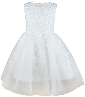 Girls Princess Flower Lace Dress Wedding Party White Gown Bridesmaid Tulle Skirt White 5